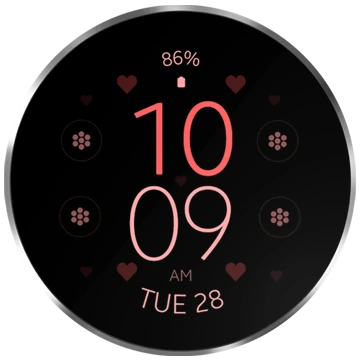 digital love watch face minimal modern wear os rose gold red