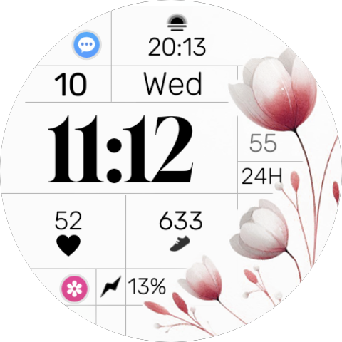 Floral watch face for Wear OS smartwatches. Digital, simple and elegant watchface.