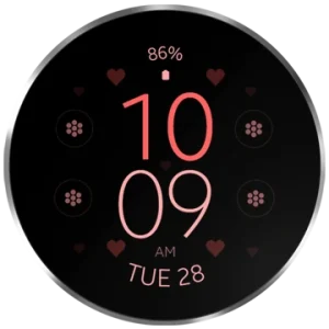 digital love watch face minimal modern wear os rose gold red